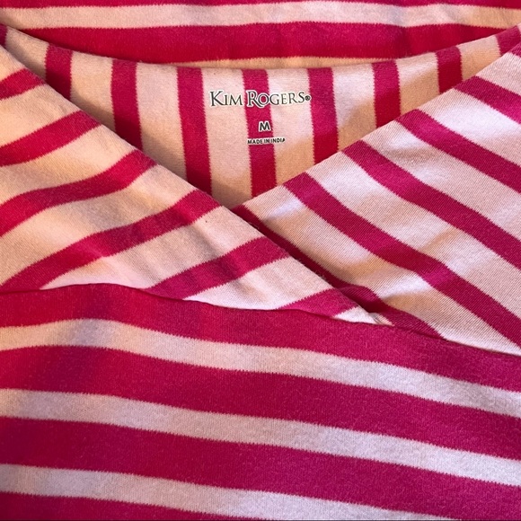 Kim Rogers Women’s Criss Cross V-Neck Top Pink Stripe Sz Medium - Picture 3 of 6